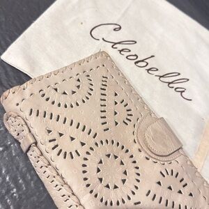 Cleobella cream/ivory Tone Laser Cut Leather Wallet Clutch
